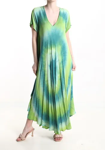 Batik print zomer maxi jurk met korte mouwen en v-hals, comfortabele zachte jurk