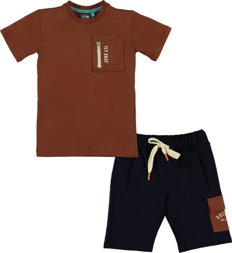 B'Chill - Kledingset - Jongens - 2delig - Short Jogpants Mica - Shirt Oscar bruin