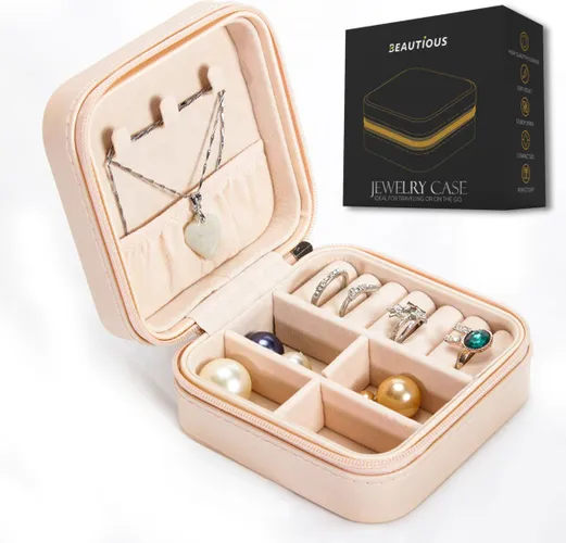 Beautious® Luxe Sieradendoos – Sieradenhouder – Juwelendoos – Compact - Ring/Oorbellen/ Ketting/Horloge - Zacht Roze