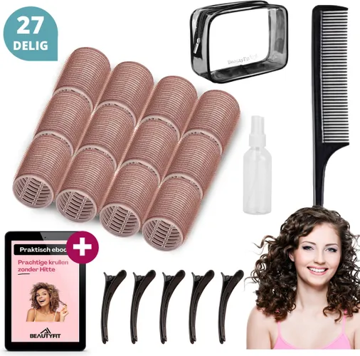 BeautyFit® - Kleefrollers 27-delige - Heatless Curls - Inclusief E-book - Waterspray + Haarkam + Opbergbag - Krulspelden - Krulspelden Rollers - Krull...