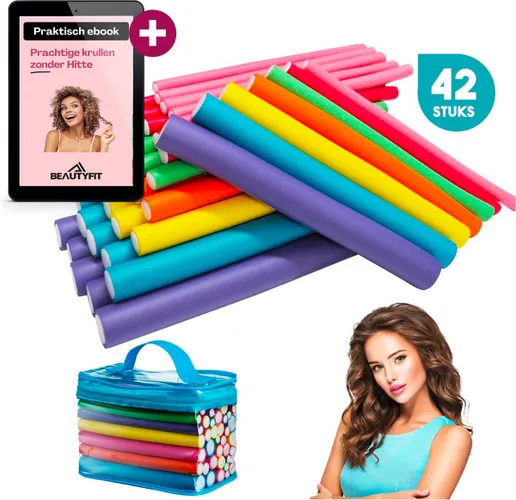 BeautyFit® - Krulspelden Rollers PRO - 42 stuks - Heatless Curls - Inclusief E-book - Haarrollers - Krulspelden Rollers - Krulspelden Zonder Hitte - K...