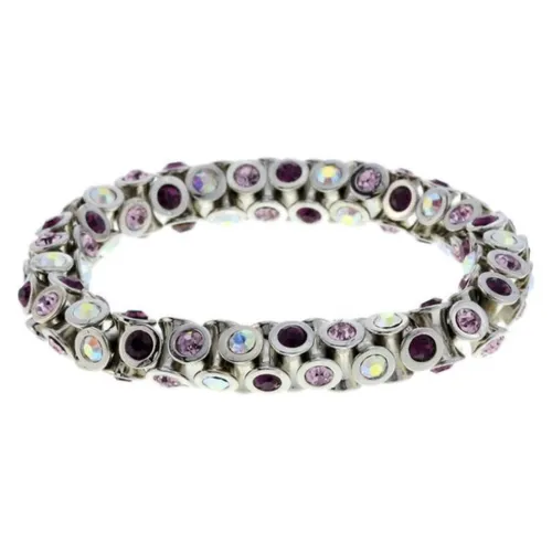 Behave Armband zilver kleur met paarse steentjes - elastische armband