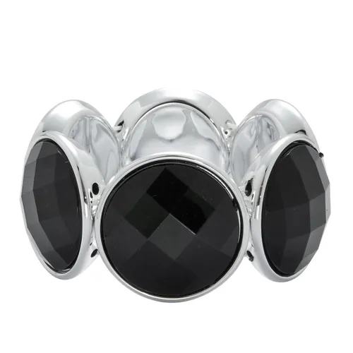 Behave Armband - zwart - zilver kleur - elastisch - grote stenen - 15.5 cm