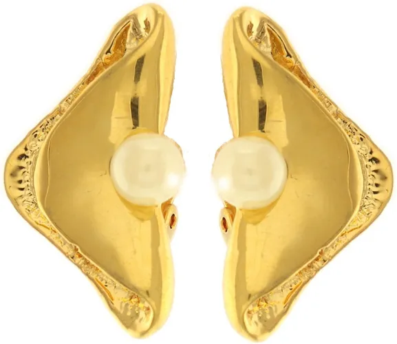 Behave Dames clip oorbellen goud-kleur met parel 3,5cm