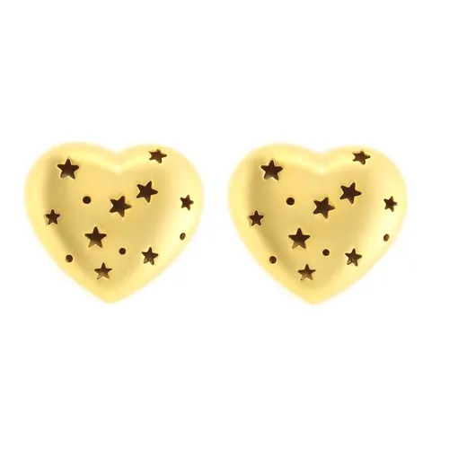 Behave Dames oorknoppen hart goud-kleur met sterren 2cm