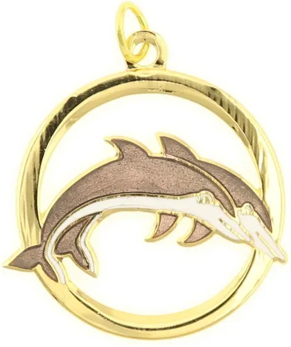 Behave Hanger dolfijnen goud kleur bruin emaille 3 cm