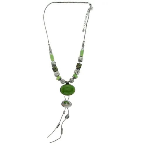 Behave Lange groene ketting met keramieke kralen en ovale hanger
