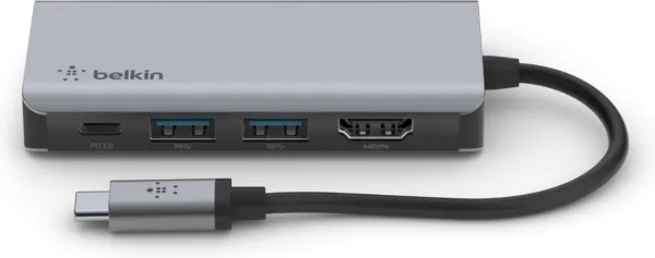 Belkin CONNECT™ Meerpoorts 4-in-1 USB-C-adapter - Grijs/Zwart