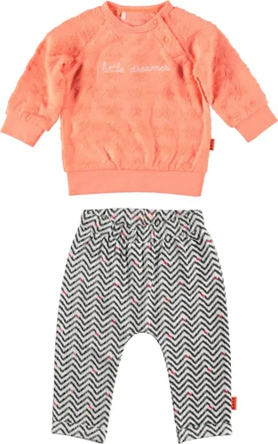 BESS - kledingset - 2delig - broek wit zigzag print - sweater oranje