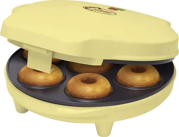Bestron Donutmaker in retro design, Mini-Donutmaker voor 7 kleine donuts, incl. indicatielampje & antiaanbaklaag, 700 watt, kleur: Geel