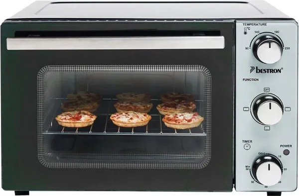 Bestron vrijstaande Mini Oven met 20L volume, Bakoven inlcusief Grillrooster & Bakschaal, met 3 programma's: Bovenwarmte, Onderwarmte en Bovenwarmte +...