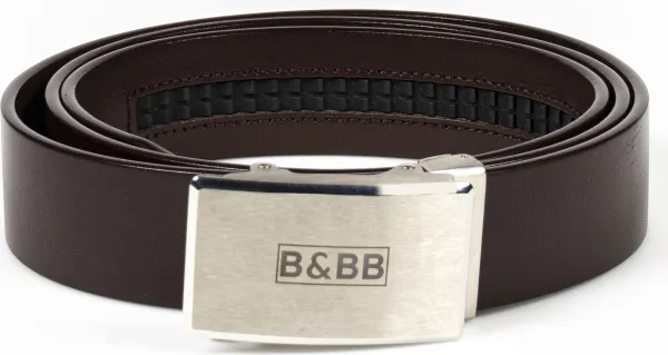 Black & Brown Belts - 125 CM Bruine Leren Riem - Zilveren Gesp Outlined - Automatische Riem Zonder Gaatjes - Inclusief Op