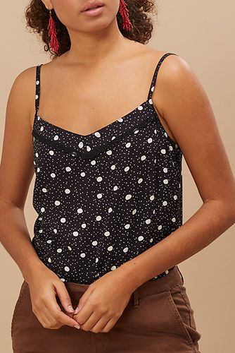 Black Lingerie Style Top With Polka Dot Print