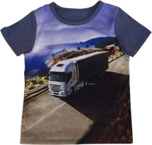 Blauw kinder t-shirt met vrachtwagen LOO1 -s&C-86/92-t-shirts jongens