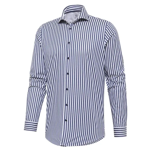 Blue Industry Overhemd 2 ply, katoen navy wit gestreept hemd
