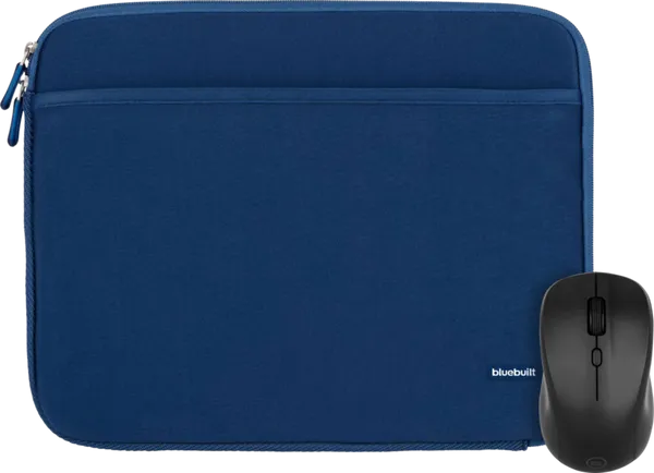 BlueBuilt Laptophoes breedte 32 cm 14 inch Blauw + Nexum Draadloze muis