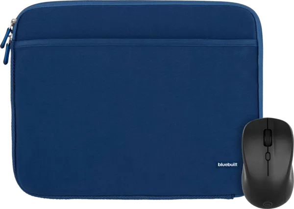 BlueBuilt Laptophoes breedte 33 cm 14 inch S Blauw + Nexum Draadloze muis