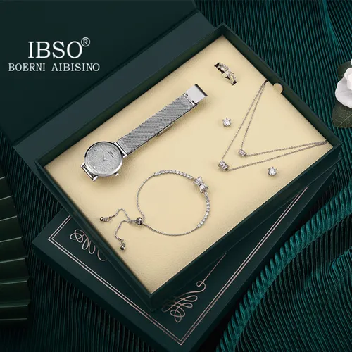 Boerni Aibisino  Horloge Zilverkleurig, Ring , Armband, oorbellen en Ketting Zilver luxe geschenk set luxe geschenk set | Crystal glass | Premium kwal...