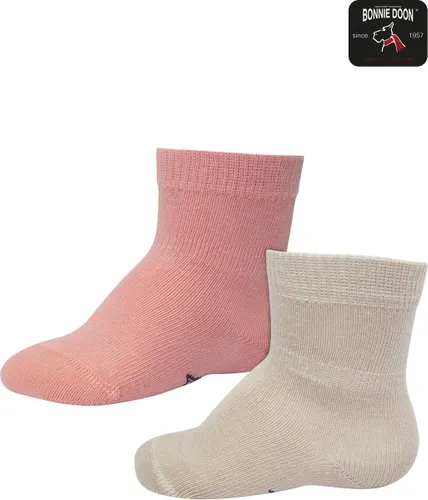 Bonnie Doon Sokken Baby set Roze met Beige 0/4 maand - 2 paar - Unisex - Organisch Katoen - Jongens en Meisjes - Stay On - Basis Sok - Zakt niet af