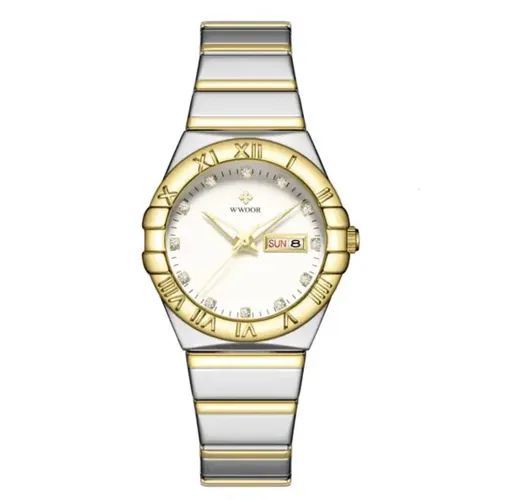 Borasi Majestueus Horloge | ZilverGoud&Wit | 30 M Waterproof| 5 Kleuren | Dag en Datum Aanduiding | Dames Horloges | Cadeau Voor Haar | Cadeau Voor Mo...