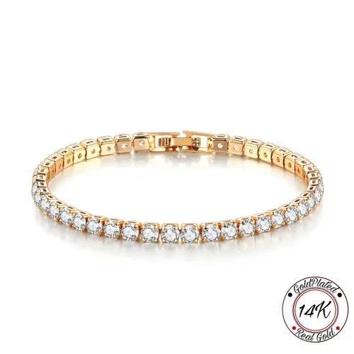 Borasi Tennis Armband Goud | 14K Goldplated | Zirkonia Stenen | 17 CM | Vrouwen Armband | Dames Armband | Cadeau Voor Haar | Elegante Armband | Best V...
