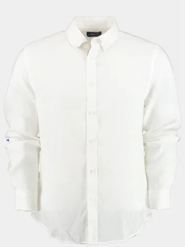 Bos Bright Blue Casual hemd lange mouw linnen shirt slim fit 9435900/100