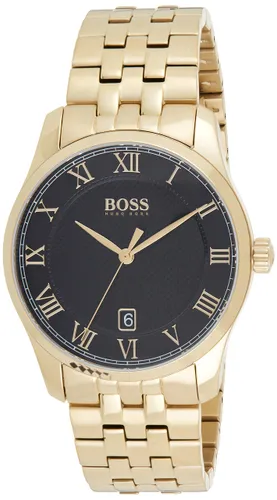 Boss Heren analoog quartz horloge met vergulde band 1513739