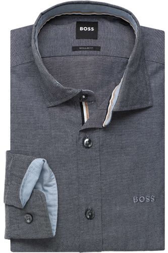 BOSS Leo Regular Fit Overhemd donkerblauw, Effen