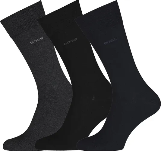 BOSS regular socks (3-pack) - herensokken katoen - zwart - grijs en blauw