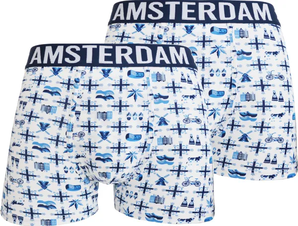 Boxershort - Heren - 2 pack - Amsterdam - Delfts blauw / wit - XL