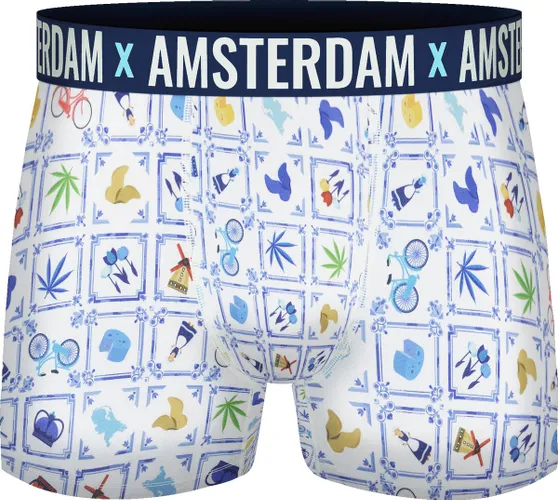 Boxershort - Heren - 2 pack - Amsterdam - Wit/Blauw Tegelmotief