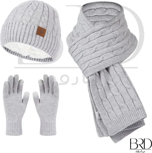 BRD® Winter | Winter set voor volwassenen Lichtgrijs - gevoerde muts, sjaal en handschoenen winterset unisex voor dames en heren 3 delig