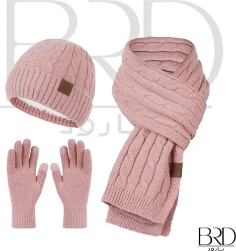 BRD® Winter | Winter set voor volwassenen Roze - gevoerde muts, sjaal en handschoenen 3 delig gebreid unisex voor dames en heren winterset