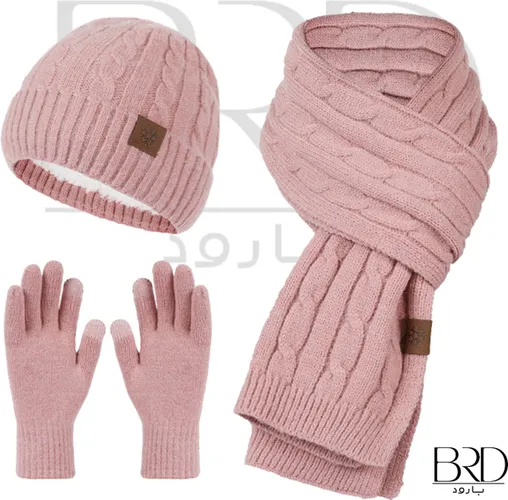 BRD® Winter | Winter set voor volwassenen Roze - gevoerde muts, sjaal en handschoenen dames winter 3 delig gebreid