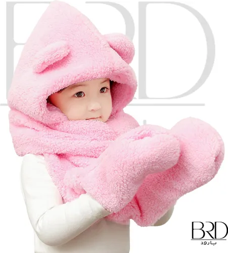 BRD® Winter | Wintermuts Teddy All-in-one Roze - Muts, sjaal en handschoenen in één voor kinderen - unisex baby kind gevoerd