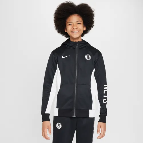 Brooklyn Nets Showtime Nike Dri-FIT NBA-hoodie met rits over de hele lengte voor kids - Zwart