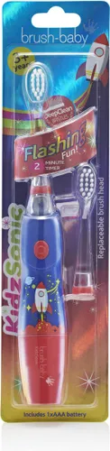 Brush-Baby | KidzSonic | Electrische Tandenborstel (vanaf 3 jaar) | Disco licht | Timer & Pulse | Raket | Blauw | Incl. 2 opzetborstels en batterij