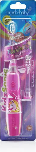 Brush-Baby | KidzSonic | Electrische Tandenborstel (vanaf 3 jaar) | Disco licht | Timer & Pulse | Unicorn | Roze | Incl. 2 opzetborstels en batterij