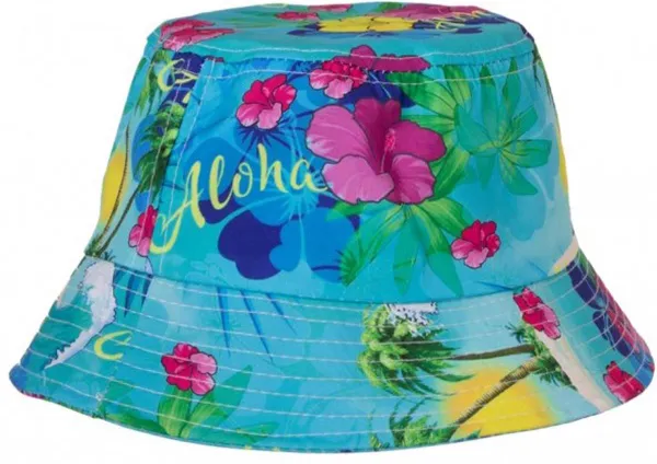 Bucket hat - Vissershoedje - Heren - Dames - Hawaii - Hawaiian tropic - Festival accessoires - 58 cm - blauw