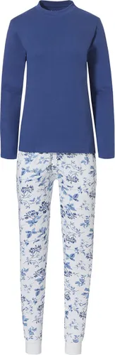 By Louise Dames Pyjama Set Interlock Lange Mouw + Broek Blauw / Wit