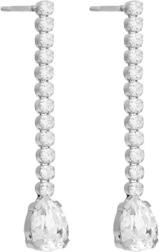 Cadeau voor haar - Victoria Cruz A4369-07HT Zilveren Oorhangers met Kristal Steentjes - Druppel - Wit - 38x6mm - Rhodium - Zilver