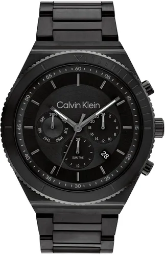 Calvin Klein CK25200303 CK FEARLESS Heren Horloge - Mineraalglas - Staal - Zwart - Ø 45 mm - 44 mm breed - Quartz - Vouw/Vlindersluiting