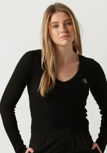 CALVIN KLEIN Dames Tops & T-shirts Woven Label V-neck Long Sleeve - Zwart