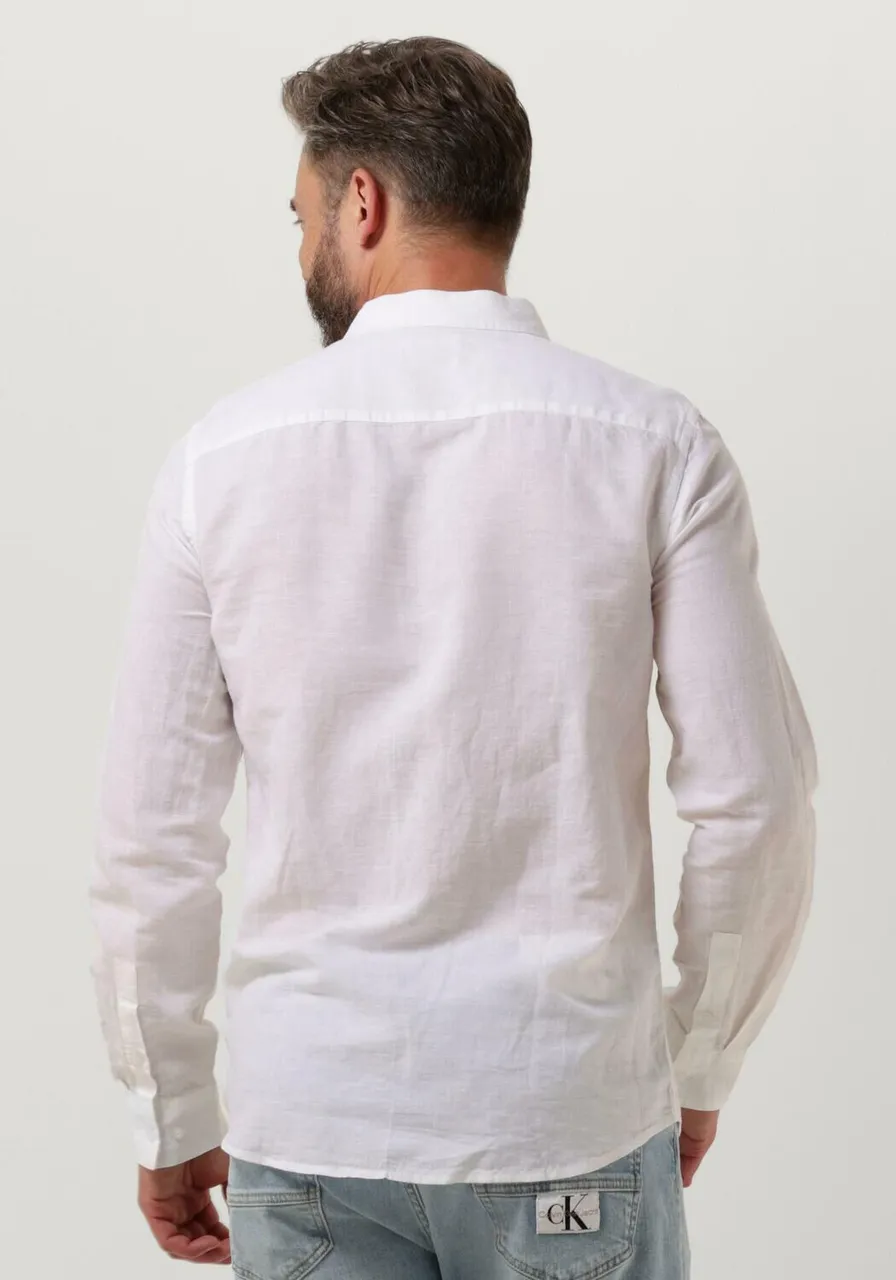 CALVIN KLEIN Heren Hemden Linen Cotton Regular Shirt - Wit