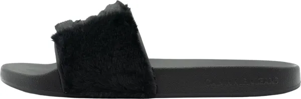 Calvin Klein Slides Fur Dames Slippers Met bont - Zwart