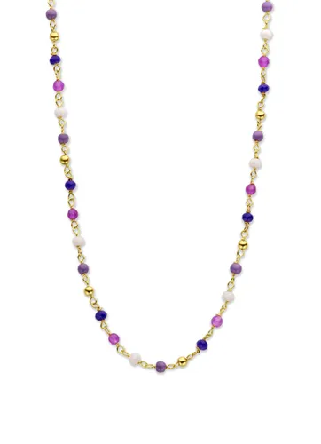 Casa Jewelry Tricolori Collier Lovely Lavender met paars en lila steentjes uitgevoerd in zilver goud verguld