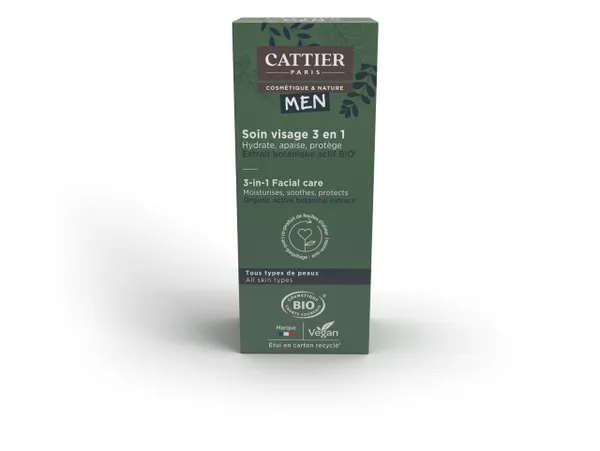 Cattier Men - Soin Visage Homme 3 en 1 Bio - Tous types de