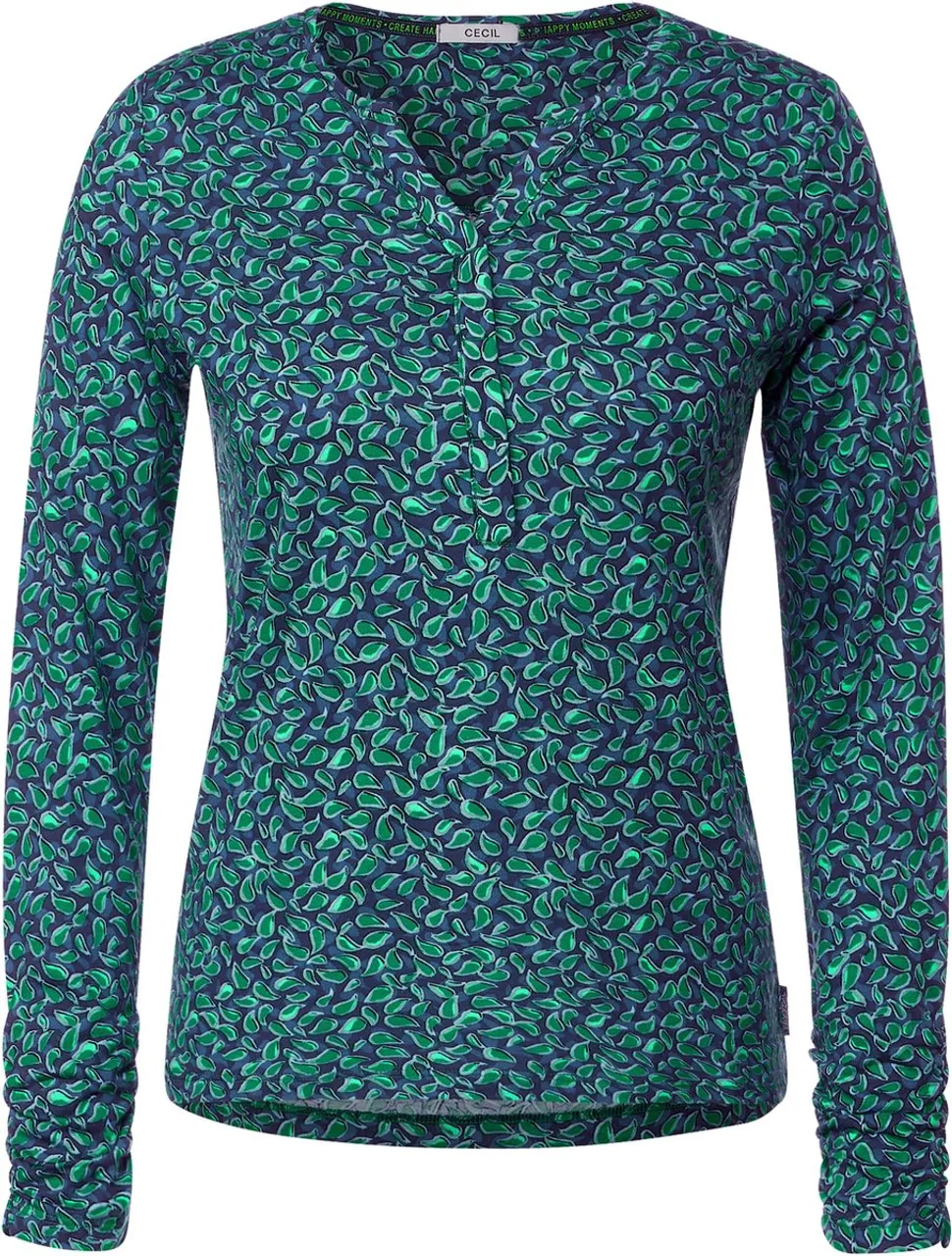 Cecil TOS AOP small Paisley Split Neck Dames T-shirt - Easy Green