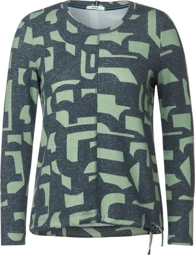 Cecil TOS Cosy Shirt Big Letter Dames T-shirt - kleur Deep Lake Green Melange