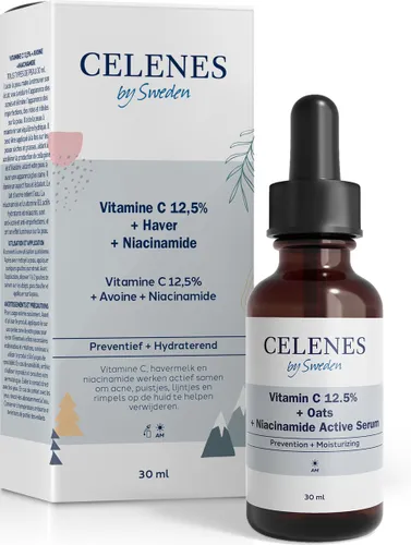 Celenes by Sweden: 12,5% Vitamine C + Haver Extract + Niacinamide, 100% Natuurlijk Gezichtsserum, Alcohol- en Parfumvrij, Zonder Parabenen - Alcoholvr...